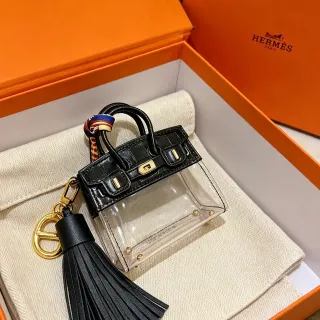 Hermès Mini Birkin काला क्रॉक-एम्बॉस्ड और ट्रांसपेरेंट पीवीसी टोट बैग