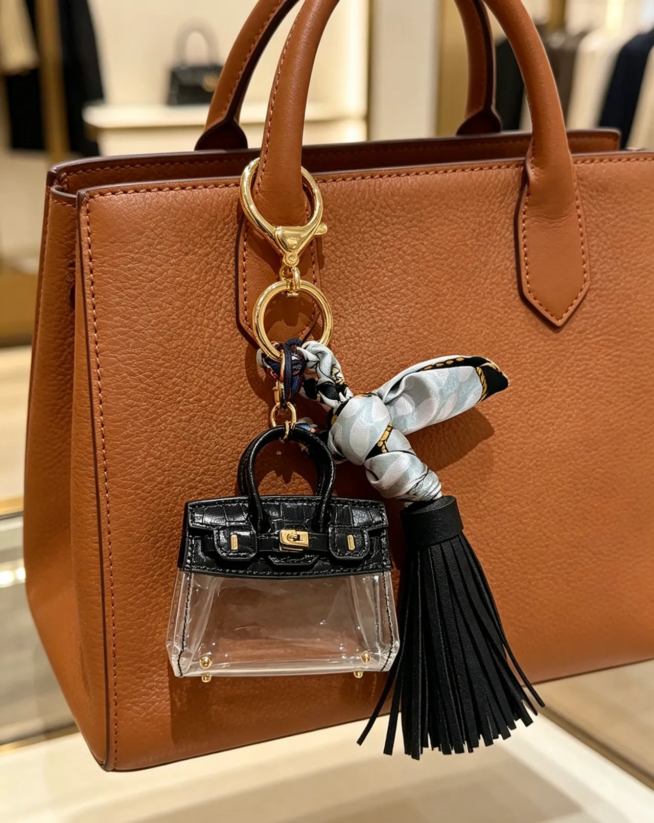 Hermès Mini Birkin Sac Tote en PVC Noir Croc-Embossé et Transparente 4