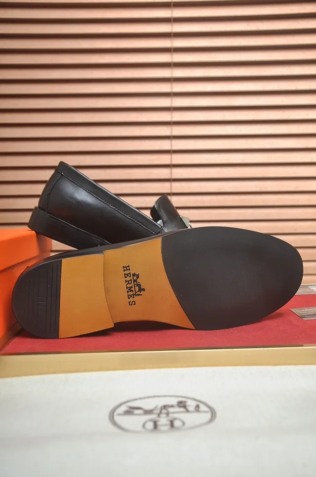 Hermès Oran Black Leather H-Stirrup Loafers 7