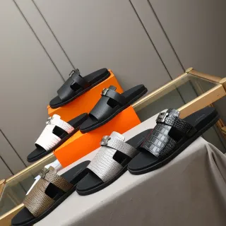 Hermès Oran Negro Plata Correa Doble Hebilla H Hardware Sandalias