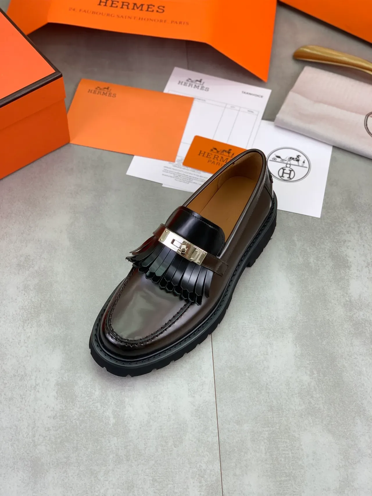 Hermès Oran 流苏乐福鞋 棕色抛光皮 4