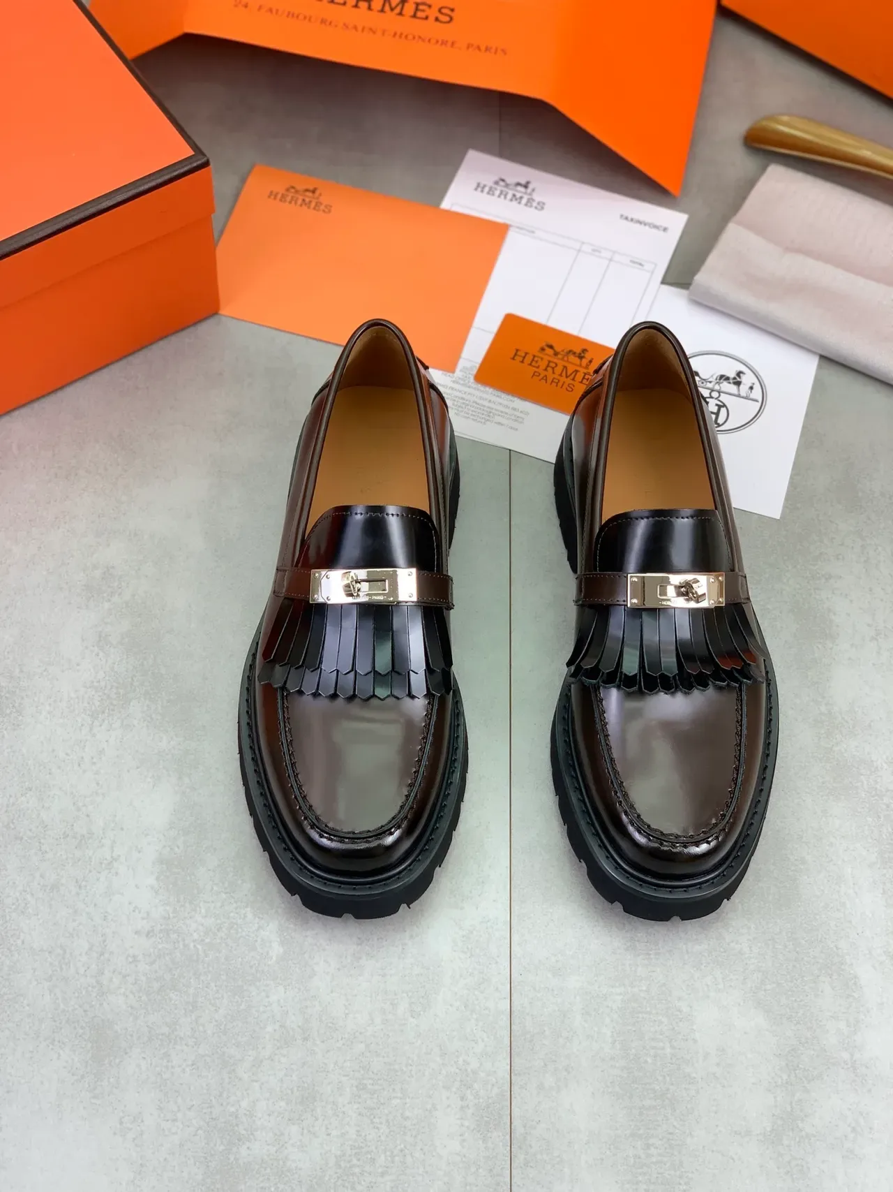 Hermès Oran 流苏乐福鞋 棕色抛光皮 5