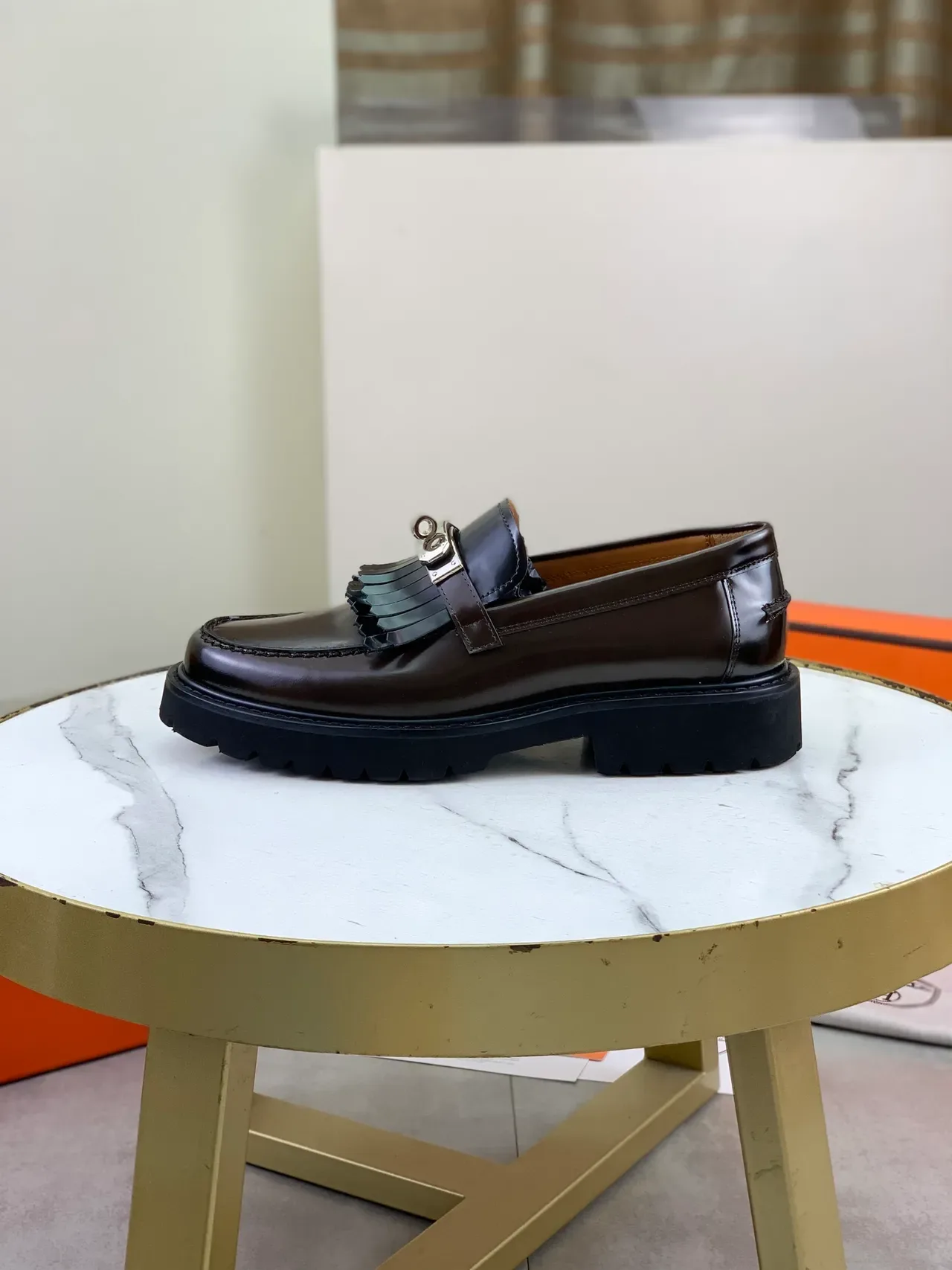 Hermès Oran 流苏乐福鞋 棕色抛光皮 6