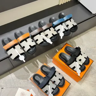Hermès Oran H-Strap 帆布拖鞋