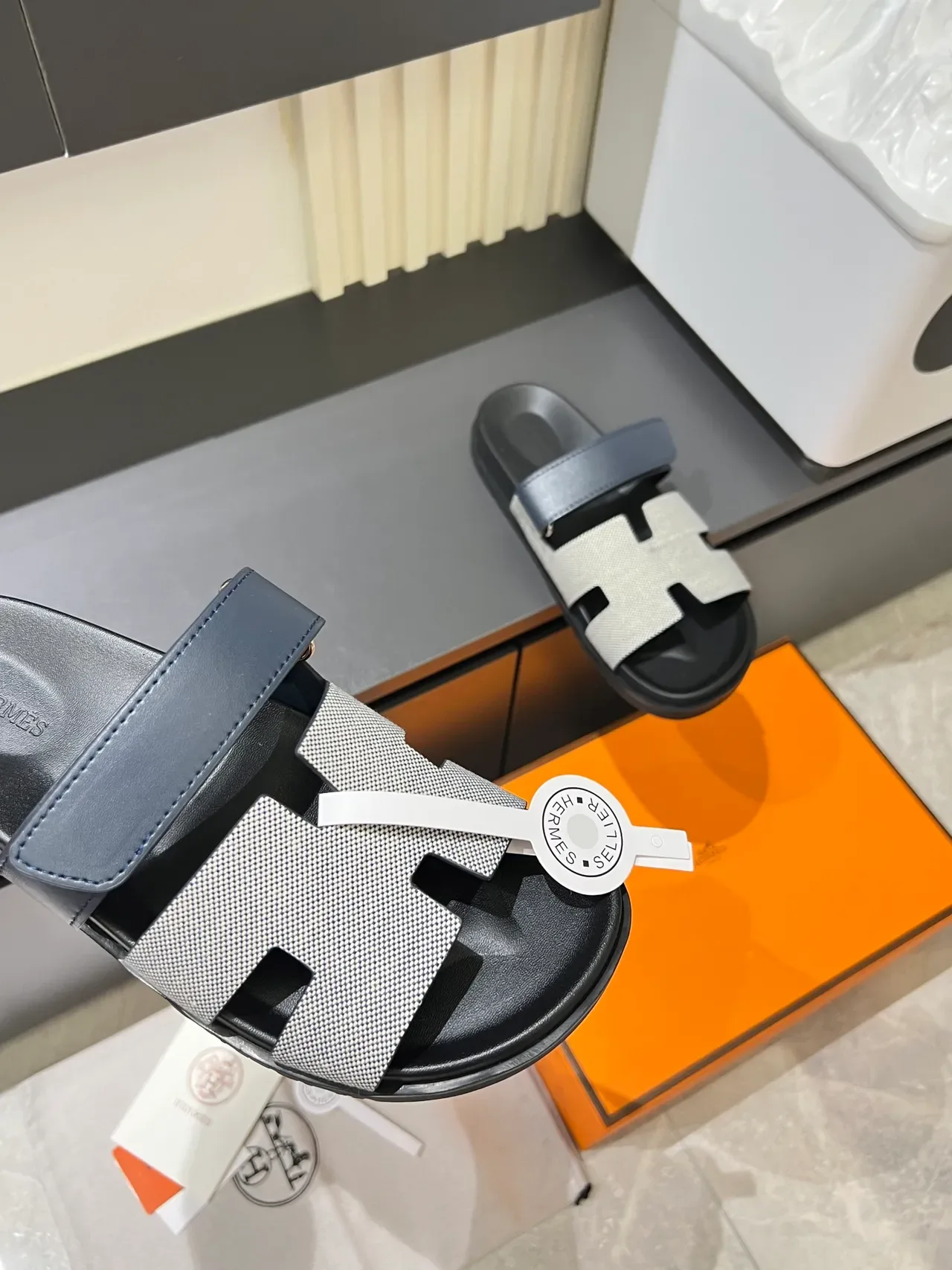 Hermès Oran H-Strap Canvas Slippers 4