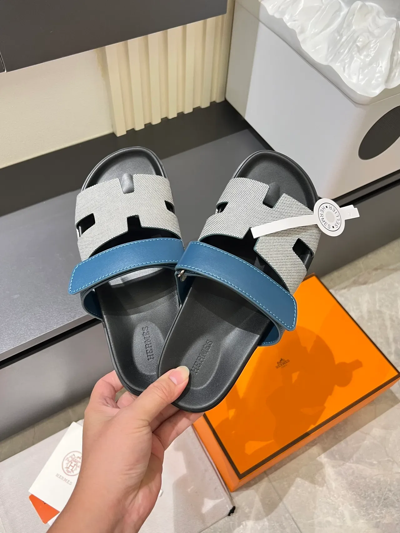 Hermès Oran H-Strap Canvas Slippers 10
