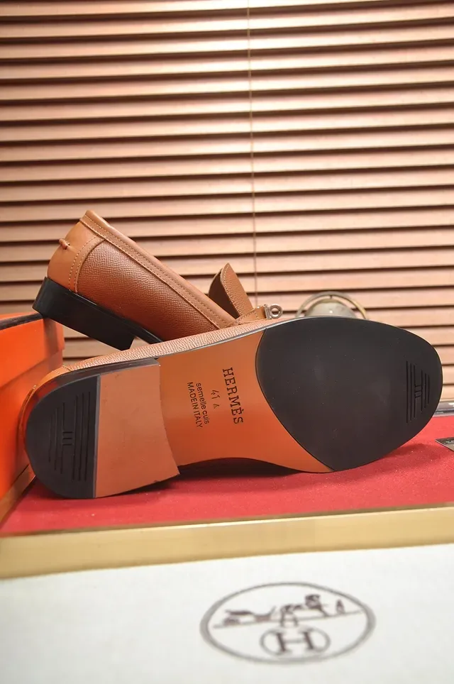 Hermès Oran Loafer Moccasins cuir texturé couleur tan 3