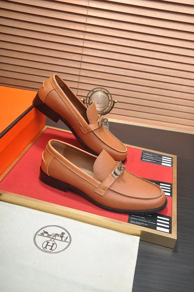 Hermès Oran Loafer Moccasins cuir texturé couleur tan 4