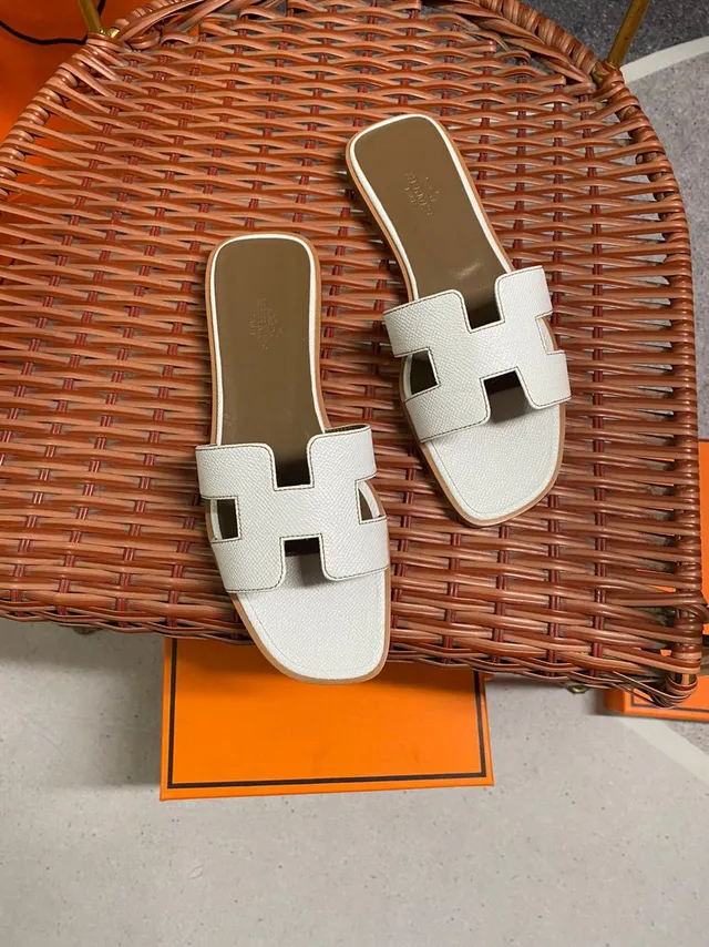 Hermès Oran Off-White Leather H-Strap Slippers 5