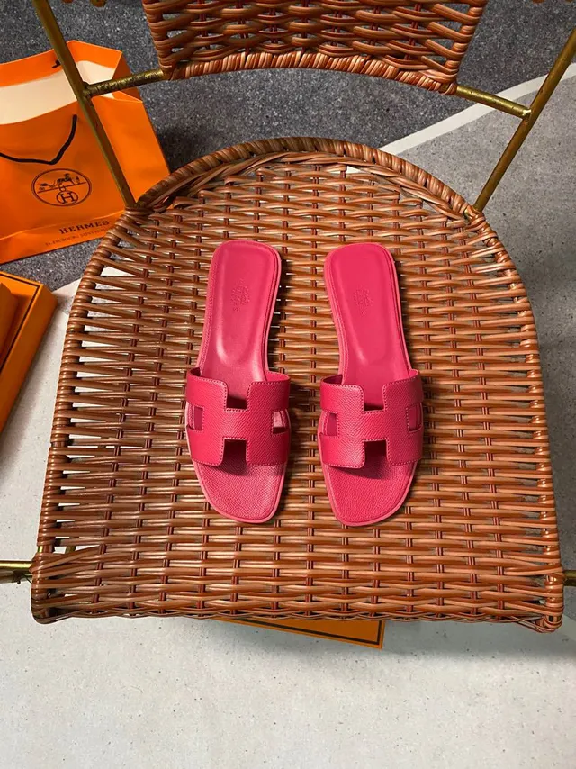 Hermès Oran Pink Leather H-Strap Slippers 4