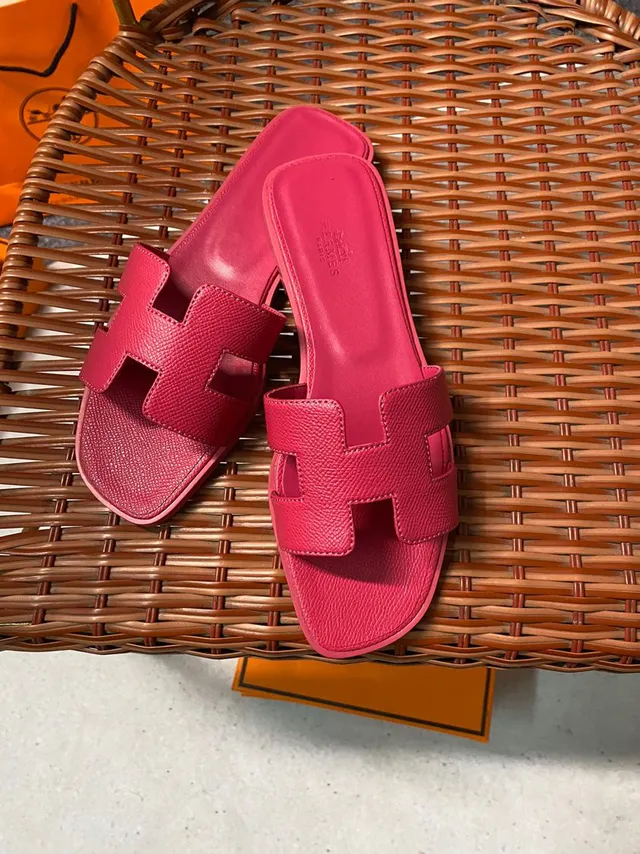 Hermès Oran Pink Leather H-Strap Slippers 6