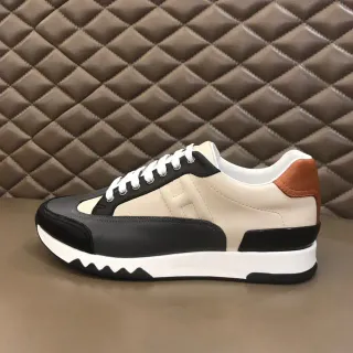 Hermès Oran 米色、黑色、棕色皮革生活方式运动鞋