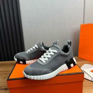 Hermès Oran Sneaker ধূসর স্যুড-মেশ সাদা রিজড সোল লাইফস্টাইল স্নিকার্স