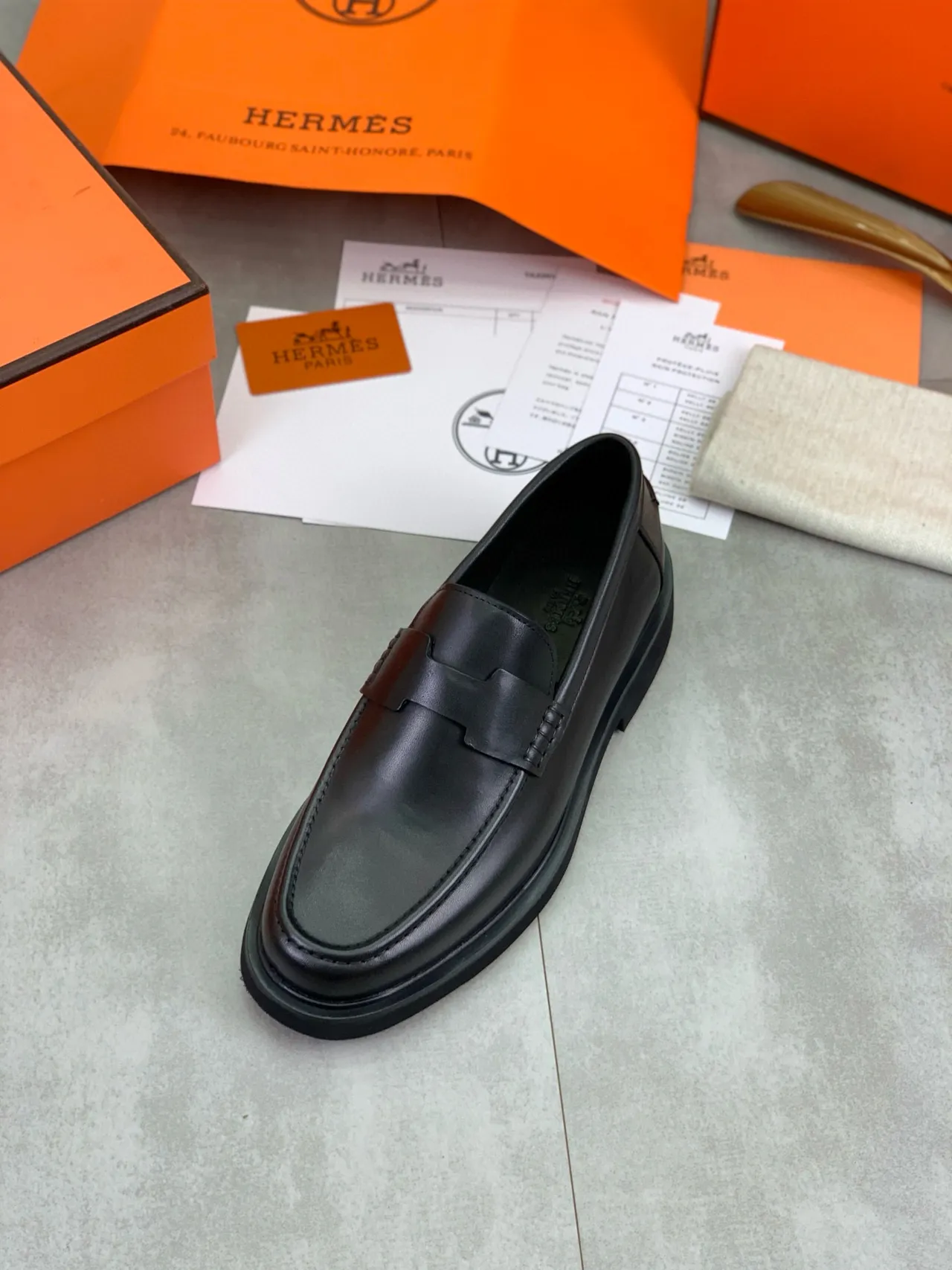 Hermès Penny Loafer Black Leather Chunky Sole Loafers 4