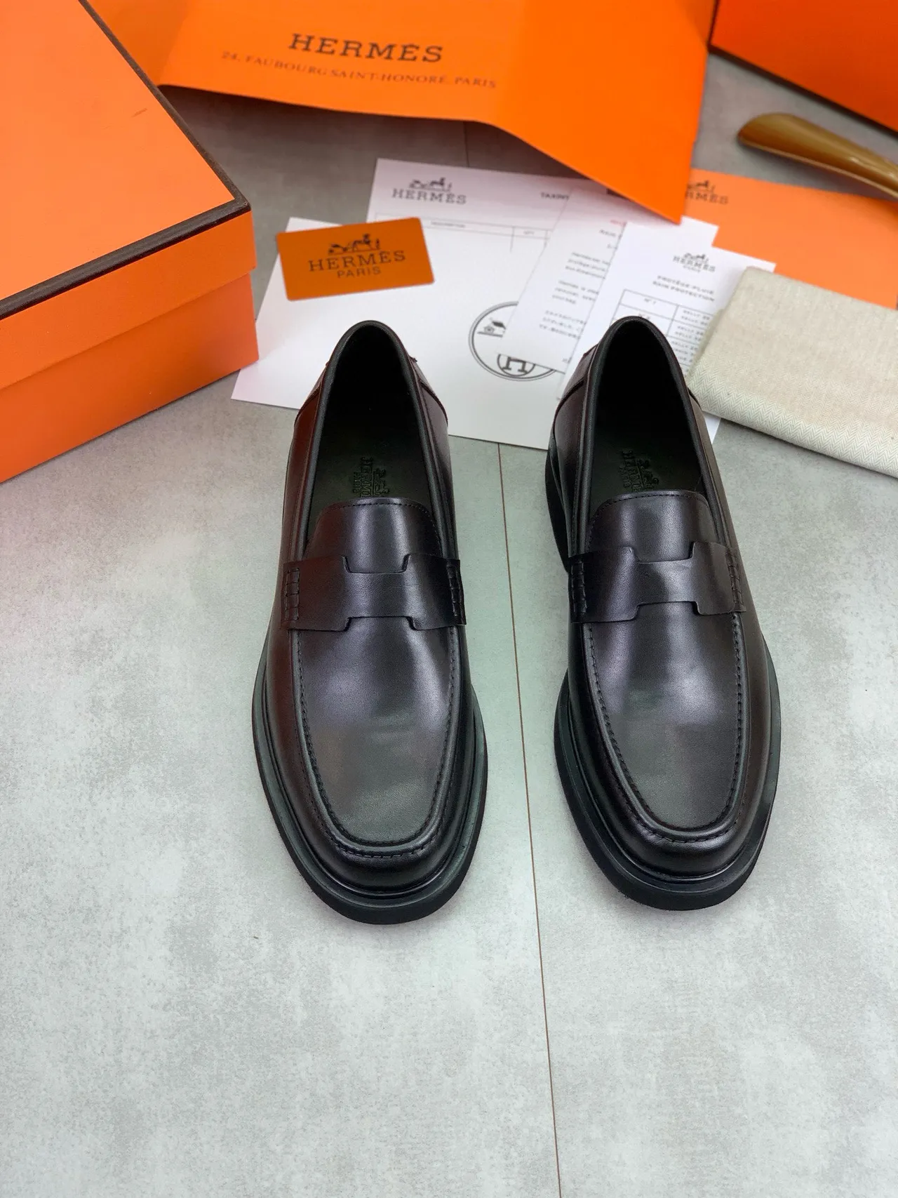 Hermès Penny Loafer Black Leather Chunky Sole Loafers 5