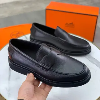 Hermès Penny Loafer 黑色粒纹皮革 乐福鞋