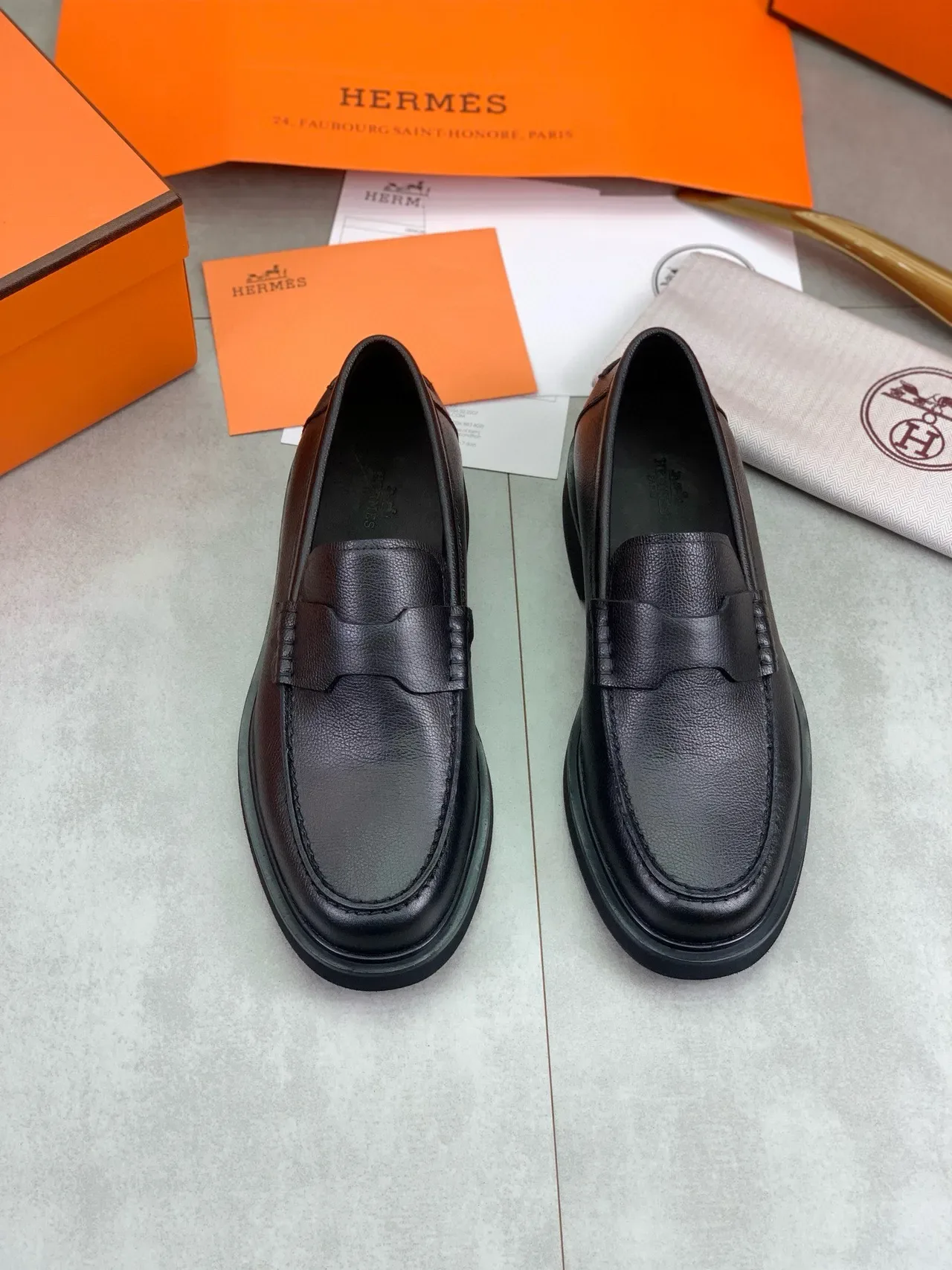 Hermès Penny Loafer Black Pebbled Leather Loafers 5