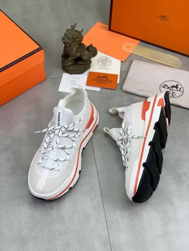 Hermès সাদা ও কমলা প্ল্যাটফর্ম স্নিকার 5