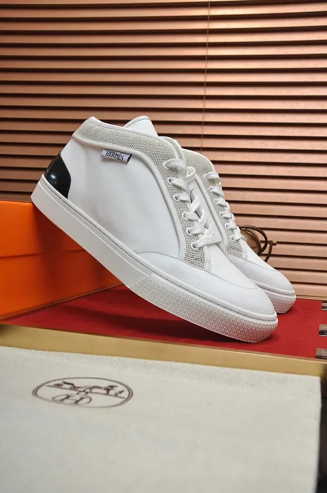 Hermès সাদা-কালো হাই-টপ মিক্সড-ম্যাটেরিয়াল আপার লाइফস্টাইল স্নিকার 7
