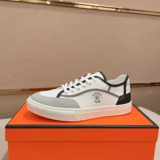 Hermès 白灰色皮革拼接低帮生活方式运动鞋