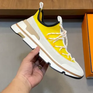 Hermès Yellow White Layered Sole Sock-Fit Collar Chunky Sneakers