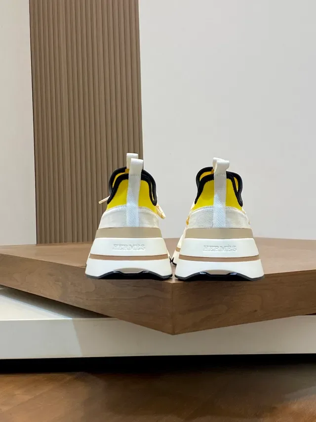 Hermès Yellow White Layered Sole Sock-Fit Collar Chunky Sneakers 2