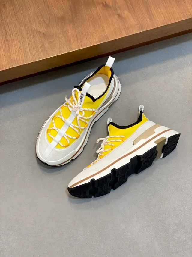 Hermès Yellow White Layered Sole Sock-Fit Collar Chunky Sneakers 4