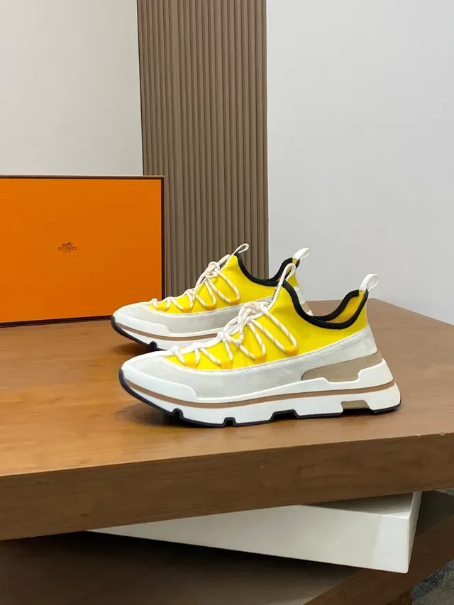 Hermès Yellow White Layered Sole Sock-Fit Collar Chunky Sneakers 5