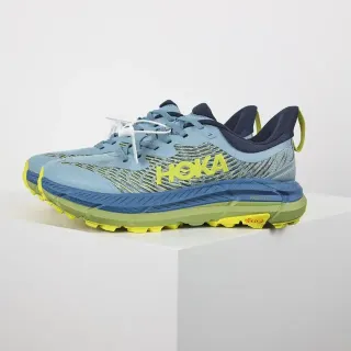 Hoka Blue Yellow Lightweight Trail Runner Rockered Midsole Running Shoes