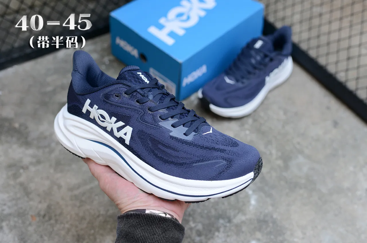 Hoka Clifton Navy and White Running Shoes 3
