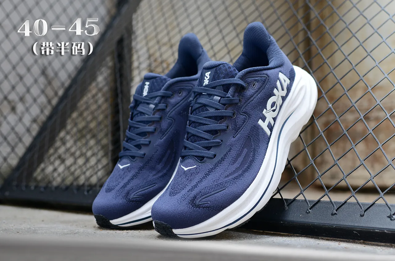 Hoka Clifton Navy and White Running Shoes 5