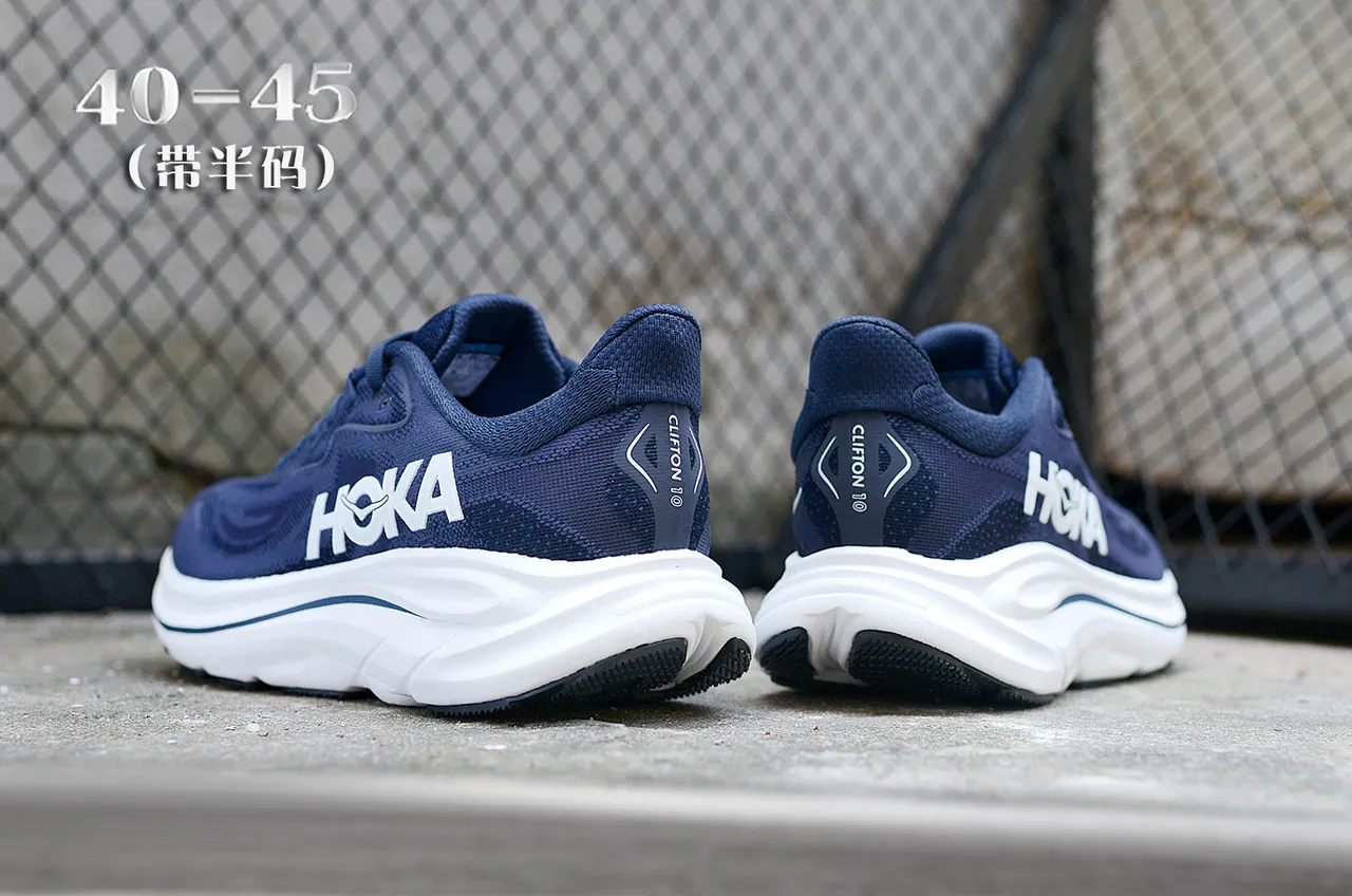 Hoka Clifton Navy and White Running Shoes 6