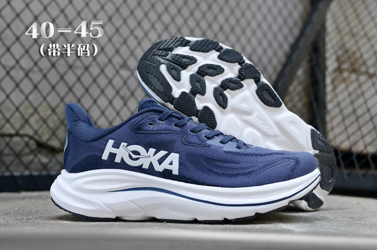 Hoka Clifton Navy and White Running Shoes 7