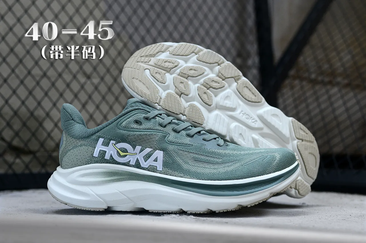 Hoka Green White Engineered Knit Upper Sculpted Midsole Running Shoes 6
