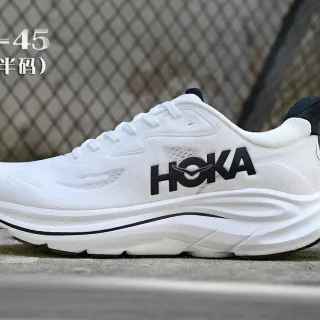 Hoka White Black Engineered Mesh Upper Sculpted Cushioned Midsole Running Shoes