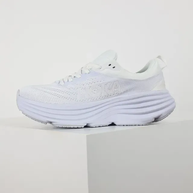 Hoka White Green Engineered Mesh Upper Multi-Layered Ridged Midsole Running Shoes 9