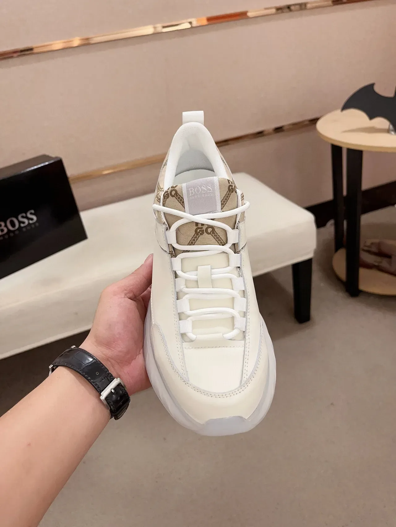 Hugo Boss Beige Blanco Esculpido Transparente Medi suela Panelizado Superior Zapatillas Lifestyle 2