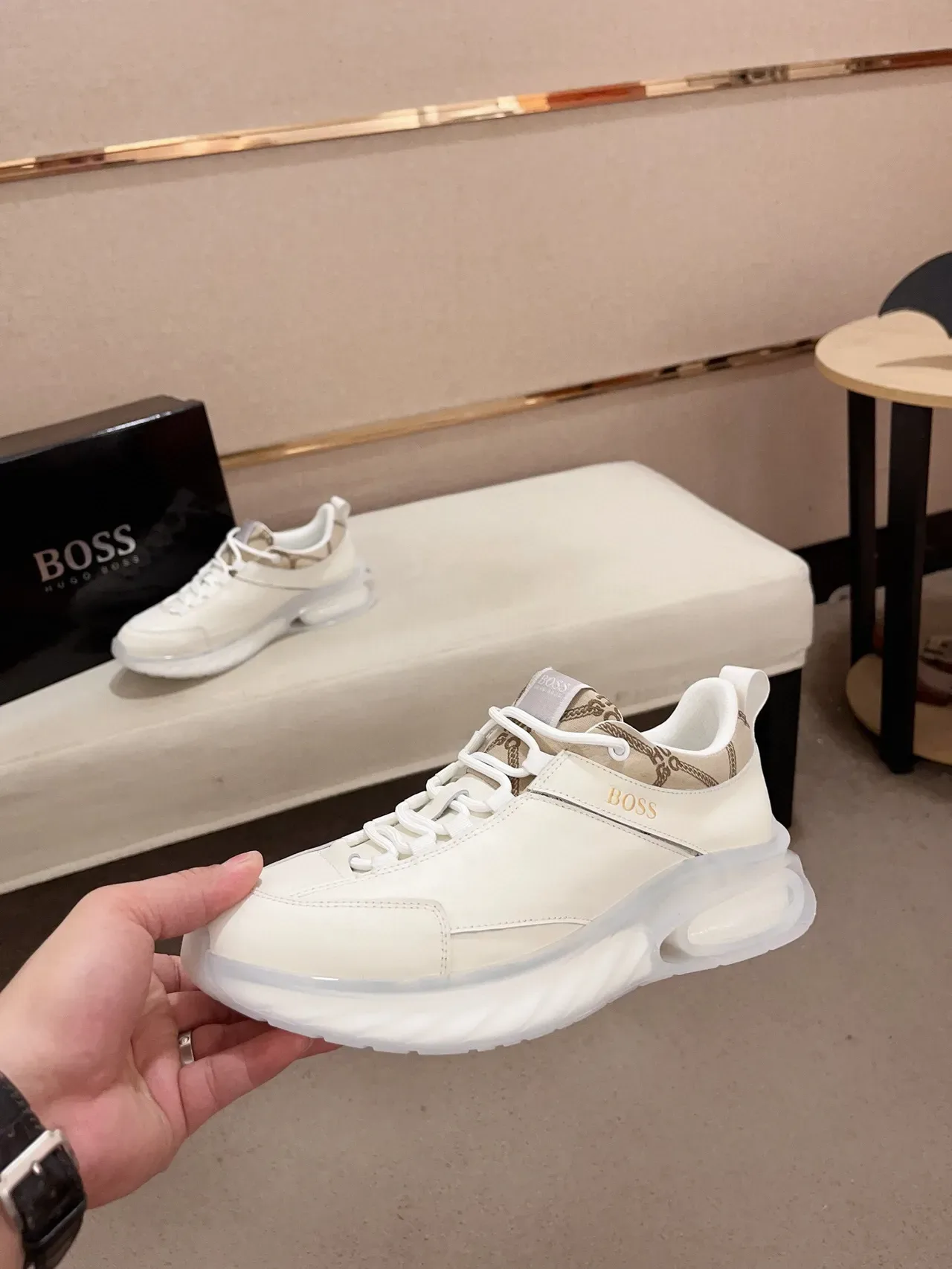 Hugo Boss Beige Blanco Esculpido Transparente Medi suela Panelizado Superior Zapatillas Lifestyle 3