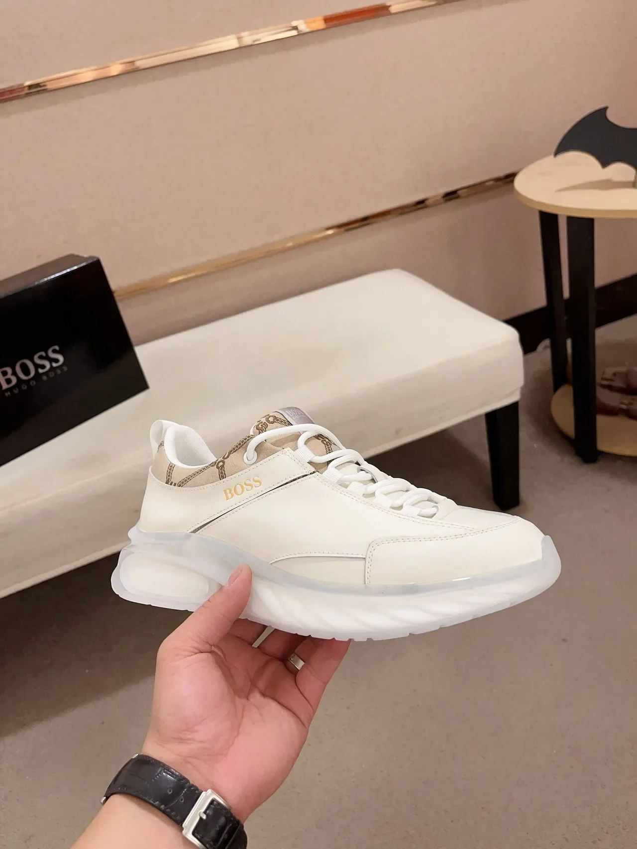 Hugo Boss Beige Blanco Esculpido Transparente Medi suela Panelizado Superior Zapatillas Lifestyle 4