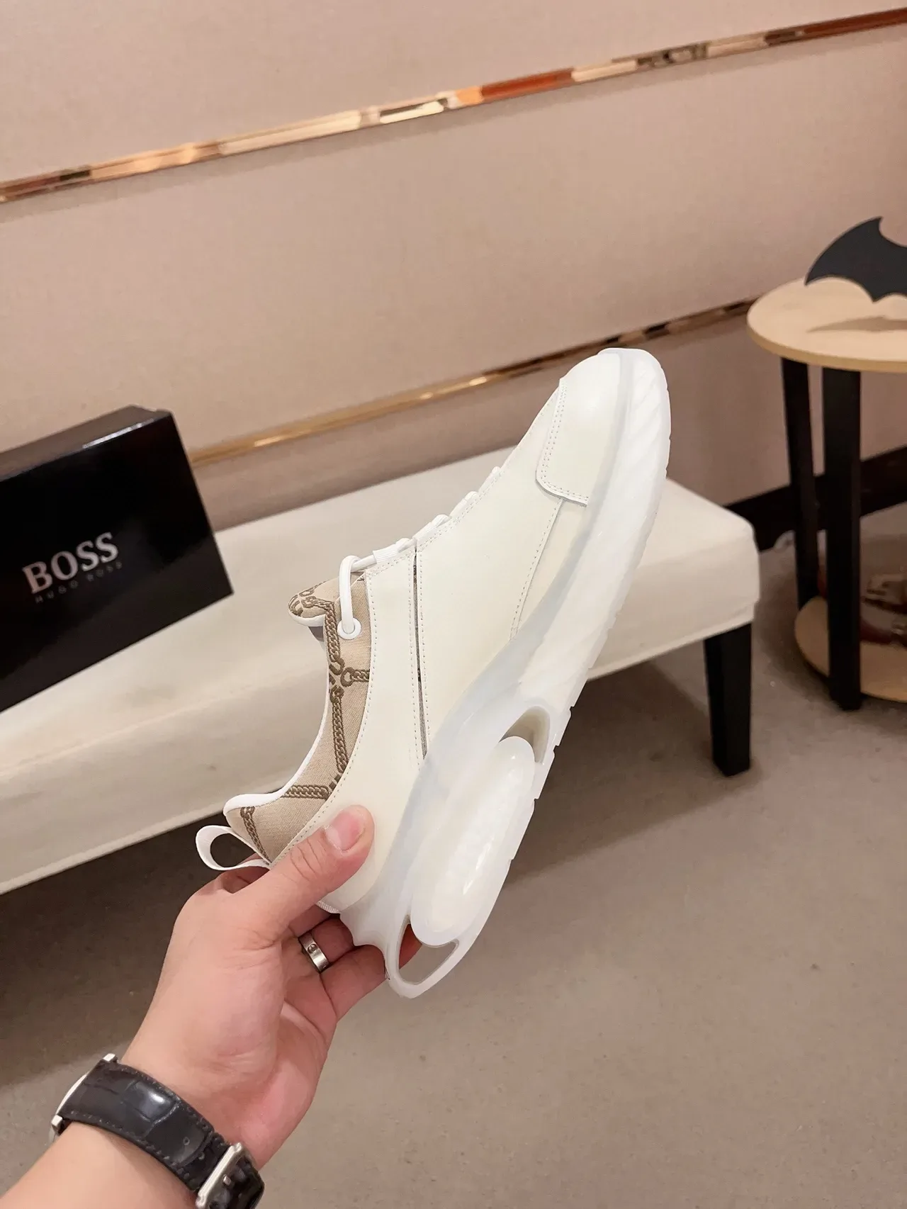 Hugo Boss Beige Blanco Esculpido Transparente Medi suela Panelizado Superior Zapatillas Lifestyle 5