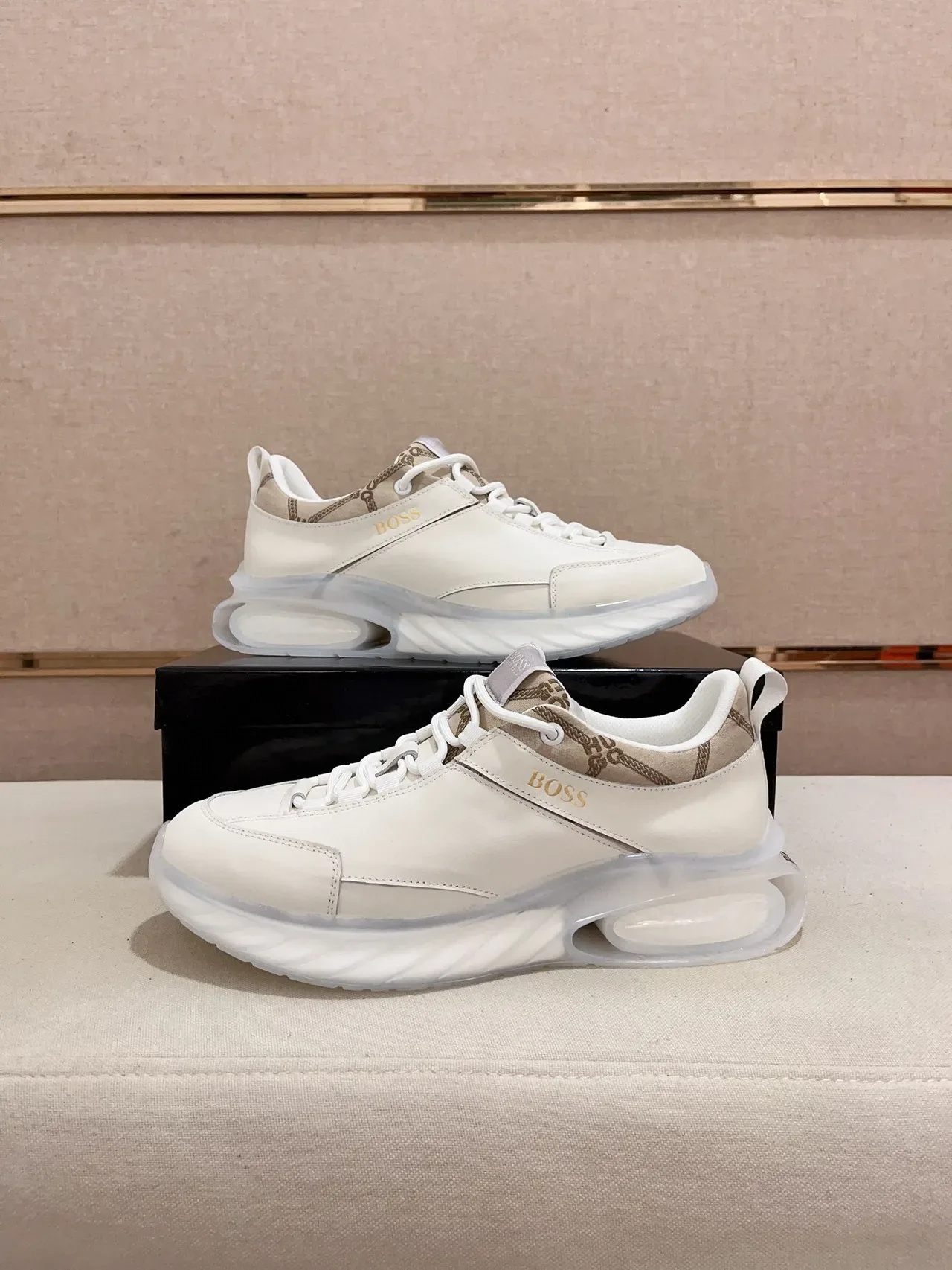 Hugo Boss Beige Blanco Esculpido Transparente Medi suela Panelizado Superior Zapatillas Lifestyle 7