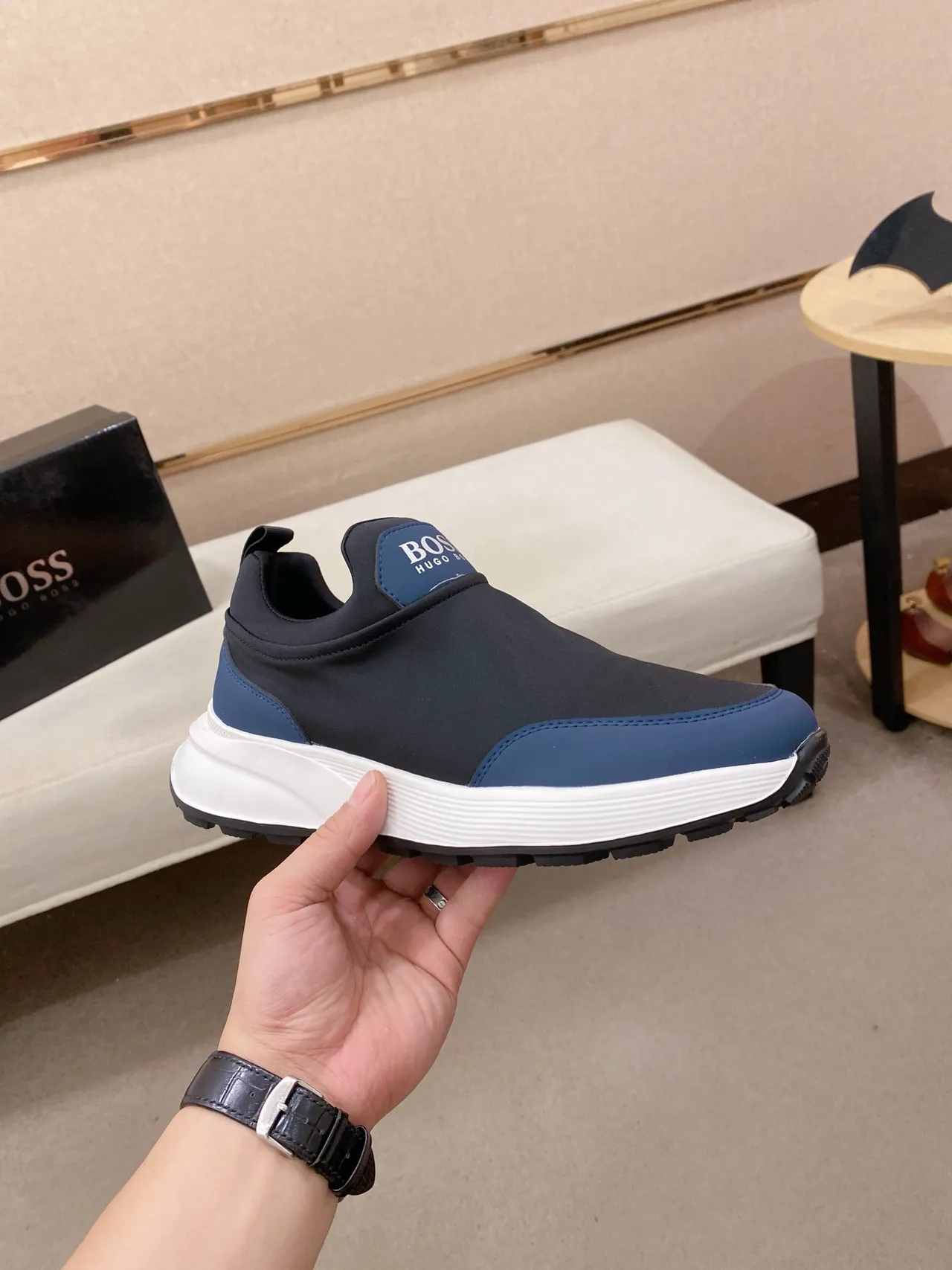 Hugo Boss Black Navy Slip-On Molded White Midsole Lifestyle Sneakers 5