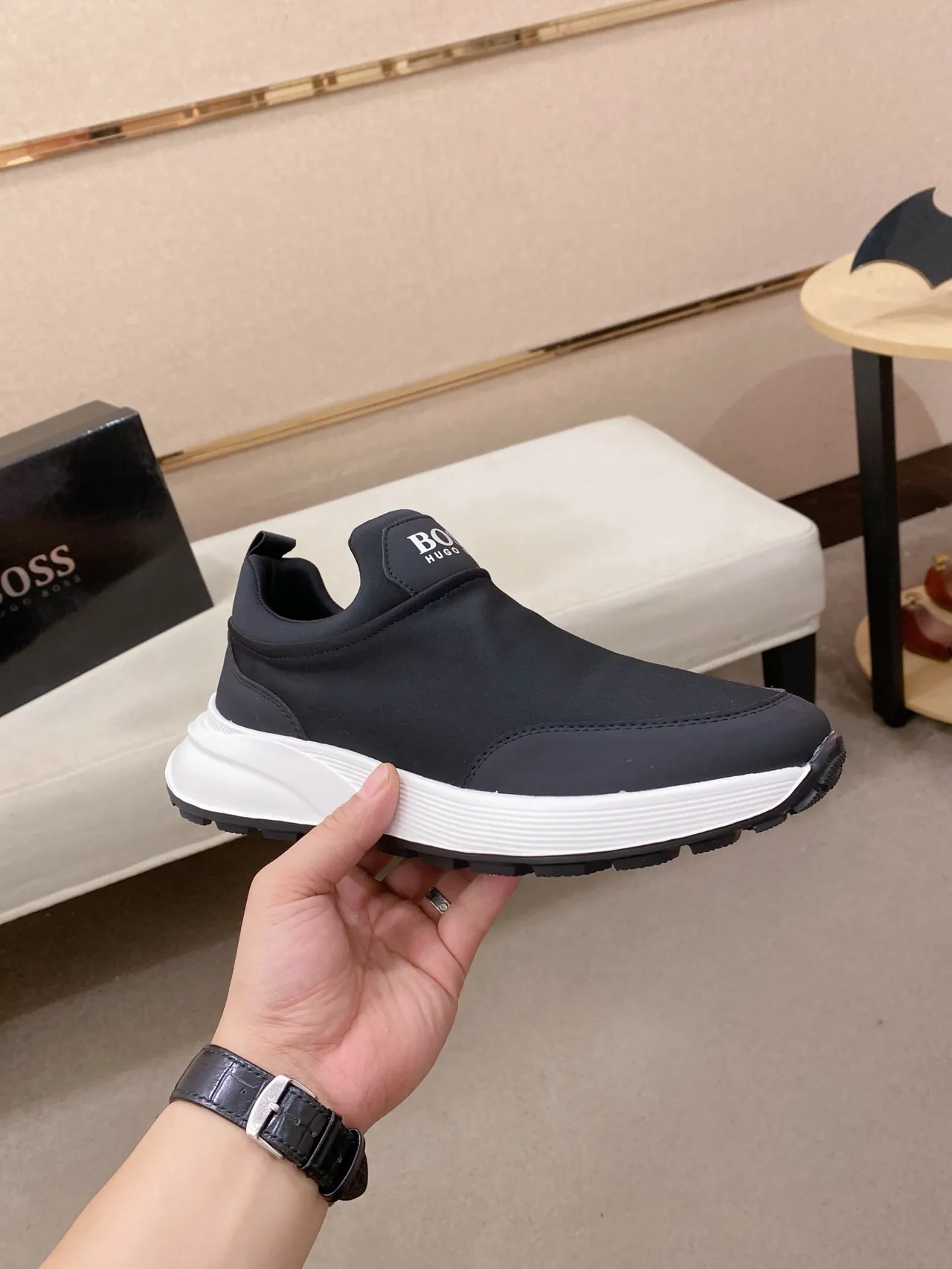 Hugo Boss Noir Blanc Slip-On Col Moulé Lifestyle Sneakers 5