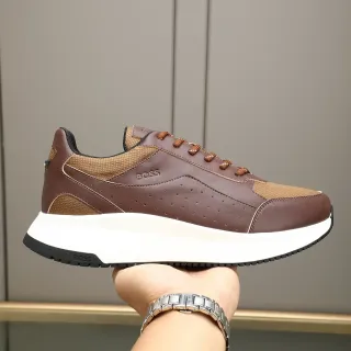 Hugo Boss Brown and Tan Perforated Leather Lifestyle Sneaker