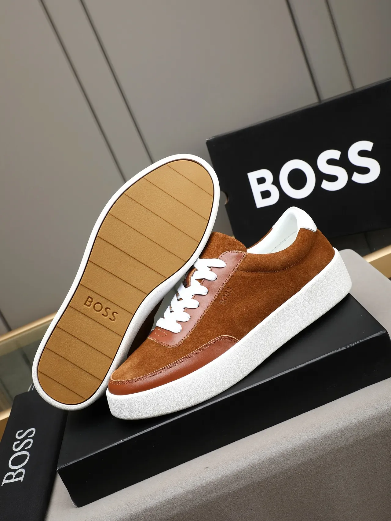 Hugo Boss Brown Suede and Leather Platform Lifestyle Sneakers 5