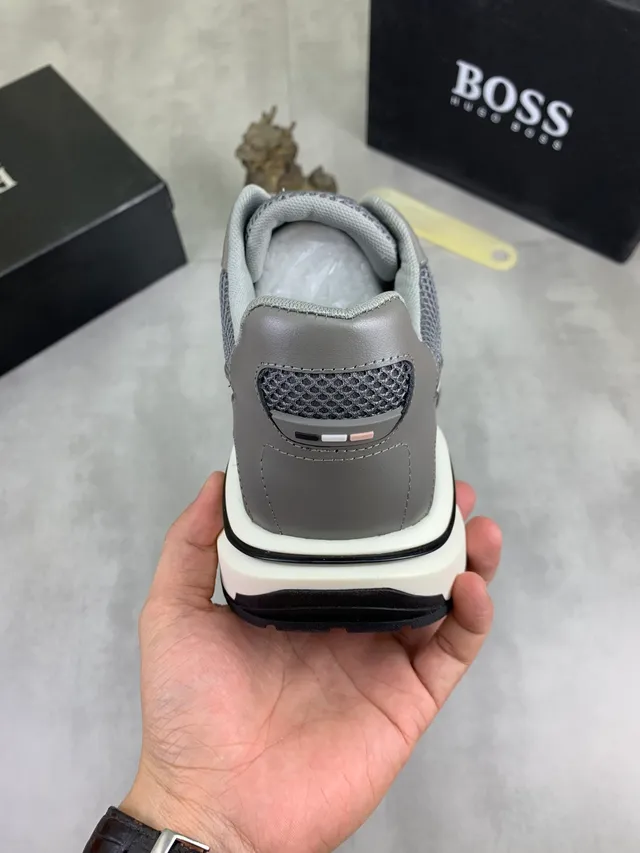 Hugo Boss Chaussures chunky en maille et cuir gris 3
