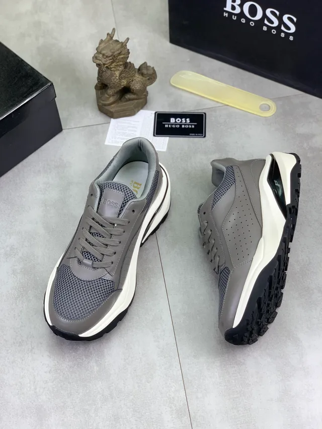 Hugo Boss Chaussures chunky en maille et cuir gris 5
