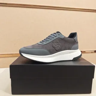 Hugo Boss Gris Blanco Ante y Cuero Superior Embossed Monogram Logo Lifestyle Sneakers