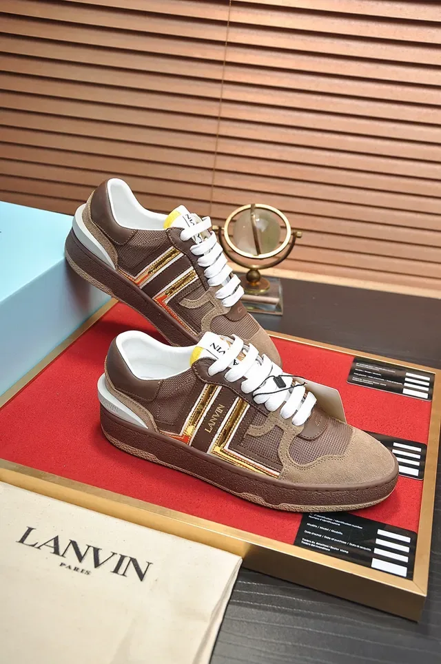 Lanvin حذاء رياضي بني وذهبي خطوط أسلوب حياة 5
