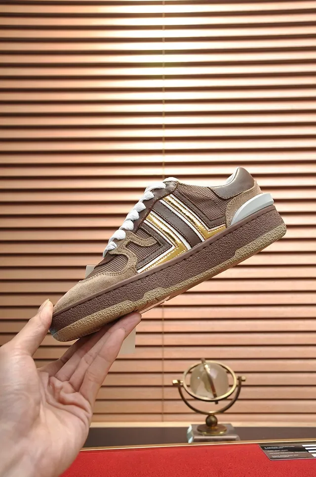 Lanvin حذاء رياضي بني وذهبي خطوط أسلوب حياة 6